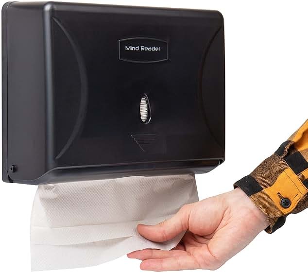 Mind Reader Paper Towel Dispenser, Tri-Fold Towel Holder, Restroom, Wall Mount, Bathroom, Black - Product Image