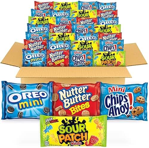OREO Mini Cookies, CHIPS AHOY! Mini Cookies, SOUR PATCH KIDS Candy & Nutter Butter Bites & Candy Variety Pack, 32 Snack Packs - Product Image