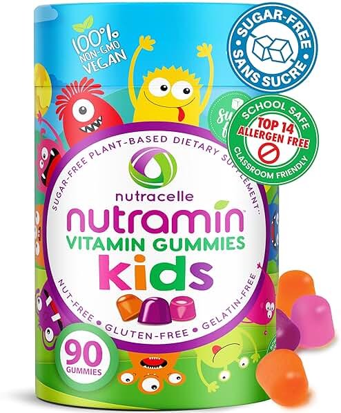 Nutracelle NUTRAMIN Sugar-Free, Allergen-Free 100% Vegan Gummy Multivitamins for Kids - Great Tasting Natural Gummies Your Kids Will Love - 90 Count Bottle - Product Image