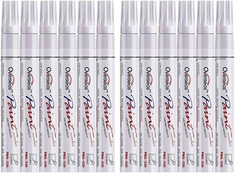 Lesun Overseas White Paint Pens, 12 Pack Waterproof Oil-Based Paint Pen Set, Quick Dry and Permanent, Markers for Rock, Stone, Ceramic, Wood, Fabric, Plastic, Canvas, Glass, Mugs, Tires - Product Image