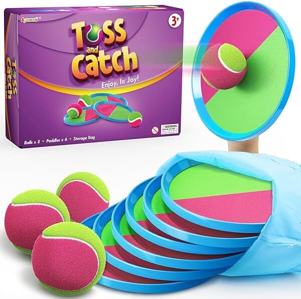 Aywewii Toss and Catch Ball Set Game Kids Outdoor Toys for Beach Pool Yard, Birthday Gift for Boy Girl Ages 3 4 5 6 7 8-12 Year Old, Outside Family Party Camping Games, 6 Paddles 3 Balls & Carry Bag - Product Image