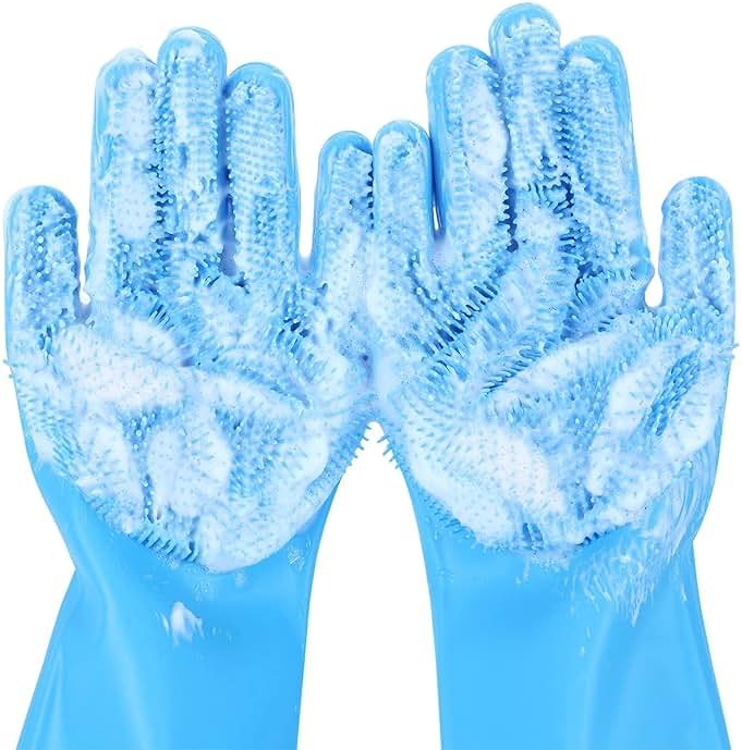 Pecute Silicone Pet Grooming Gloves for Washing Cats Dogs Bath Brush | 3,000 soft bristles, Gentle massage & deshedding, Dishwasher safe, For large/thick coats, Home/car cleaning - Product Image