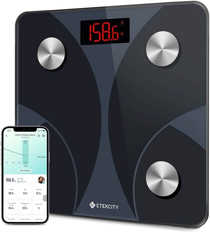 Etekcity Scale for Body Weight and Fat Percentage, FSA&HSA Eligible, Smart Digital LED Bathroom BMI Measurement, Accurate Bluetooth Weighing Machine, Body Composition Analyzer, Ash-black, 400lb - Product Image