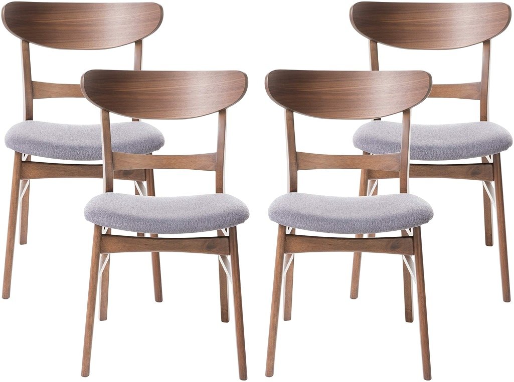 Christopher Knight Home Frances Mid-Century Modern Dining Chairs (Set of 4), 100% Polyester and Rubber Wood, Dark Gray, Walnut - Product Image