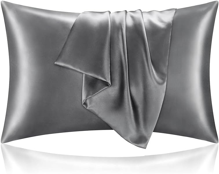 BEDELITE Satin Pillowcase for Hair and Skin, Super Soft and Cooling Similar to Silk Pillow Cases 2 Pack with Envelope Closure, Gift for Women Men(20"x30" Queen Size, Dark Grey) - Product Image