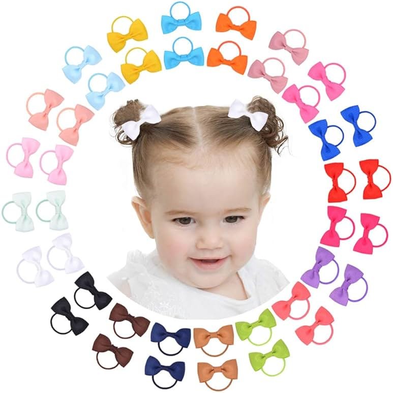 40PCS 2 Inches Baby Girls Hair Bows Ties Mini Boutique Elastic Hair Rubber Ribbon Hair Band Accessories for Kids Toddlers Infants (40 PCS), Multi-colored - Product Image