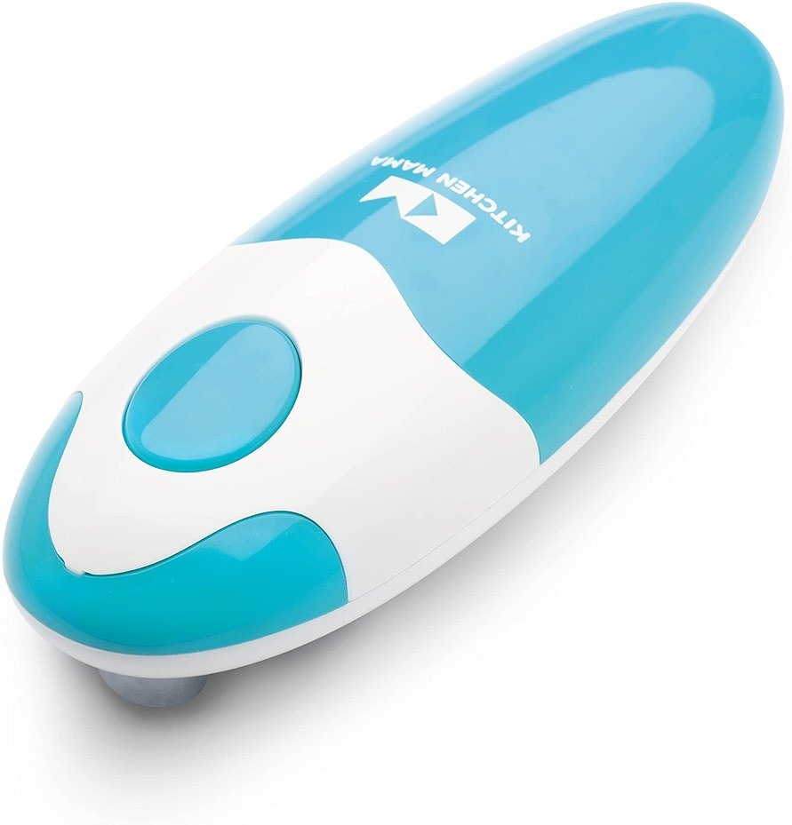 Kitchen Mama Auto Electric Can Opener: Open Your Cans with A Simple Press of Button - Automatic, Hands Free, Smooth Edge, Food-Safe, Battery Operated, YES YOU CAN (Sky Blue) - Product Image