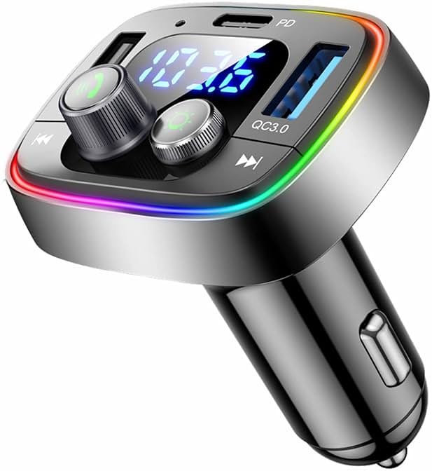 LIHAN FM Transmitter for Car Bluetooth Adapter 5.4,48W PD+QC Fast Charging,Hands-Free Calling,Streams Spotify/Navigation/Music via Car Radio,Wireless Upgrade Non-Bluetooth Cars,USB-C,USB/TF,12V/24V - Product Image