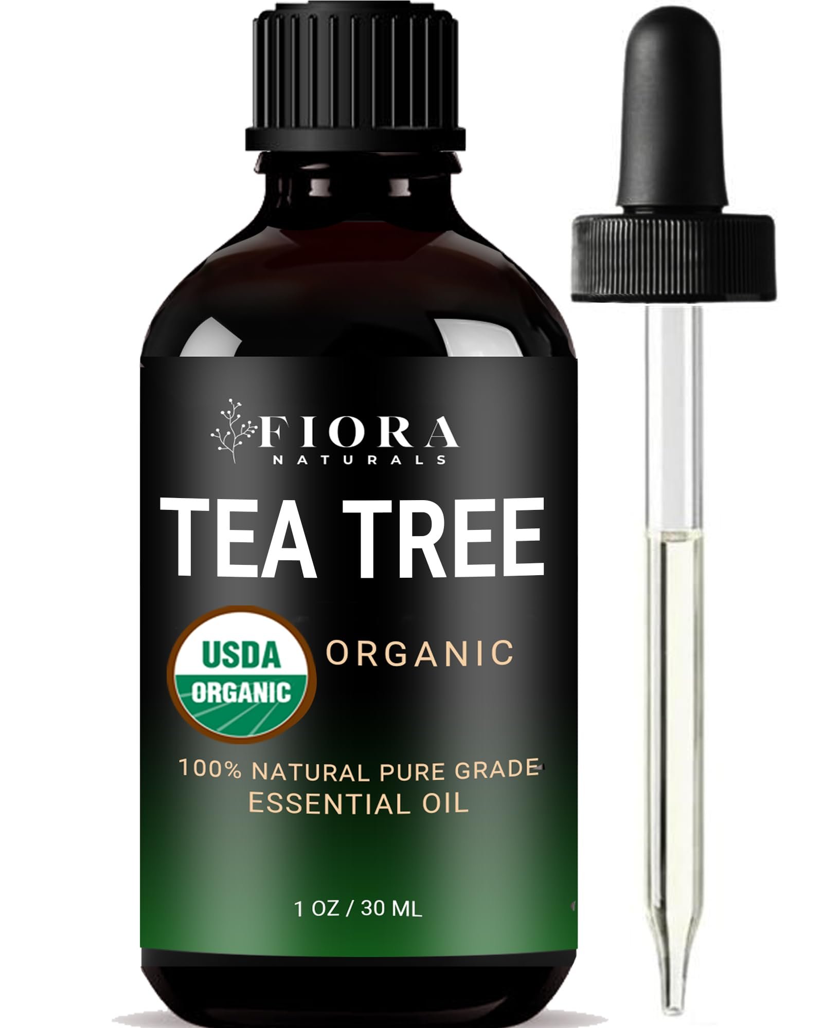 Tea Tree Oil – 100% Pure Organic Tea Tree Essential Oil for Skin, Face, Hair, Scalp, Nails, and Toenail – 1 fl oz - By Fiora Naturals - Product Image