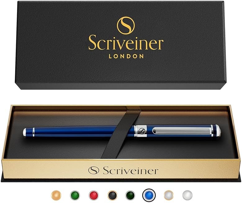 Scriveiner Midnight Blue Rollerball Pen - Stunning Blue Lacquer Luxury Pen, Chrome Finish, Schmidt Ink Refills, Men & Women, Professional, Executive Office, Nice Pen - Product Image