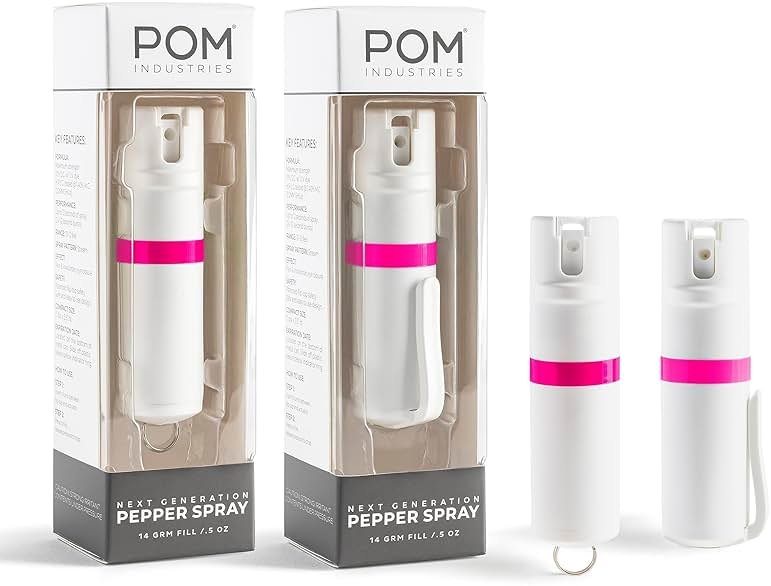 POM Pepper Spray Combo Pack, Keychain & Clip Model, Max Police Strength OC Formula, Quick Key Release, Flip Top Safety, 10 ft Range, 25 Bursts, 0.5 fl oz, Compact Tactical Design for Everyday Carry - Product Image