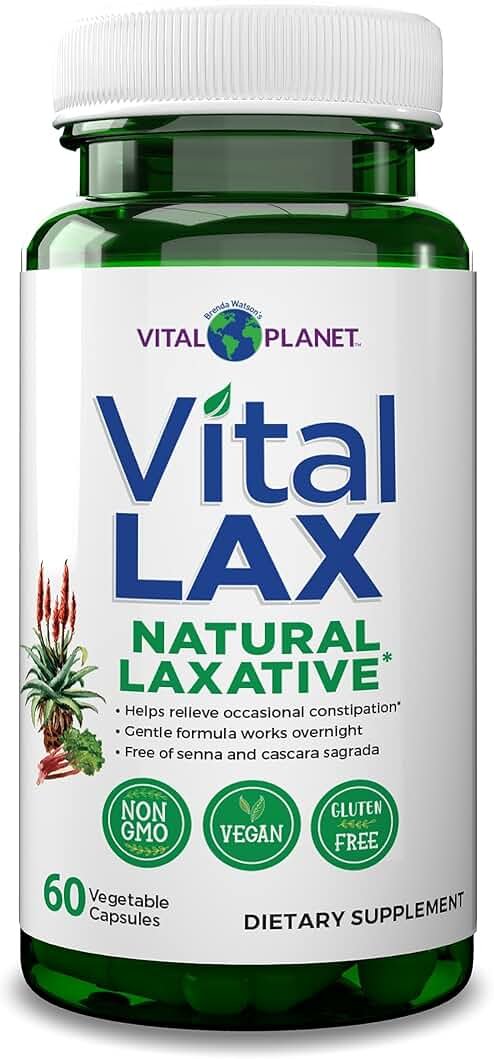 Vital Planet - Vital Lax Natural Laxative Cleanse Supplement for Occasional Constipation, with Magnesium Hydroxide, Slippery Elm, Aloe, and Triphala to Support Bowel Regularity 60 Capsules - Product Image