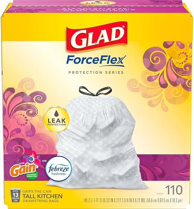 Glad ForceFlex Tall Kitchen Trash Bags, 13 Gal, Gain Moonlight Breeze, 110 Ct, Pack May Vary - Product Image
