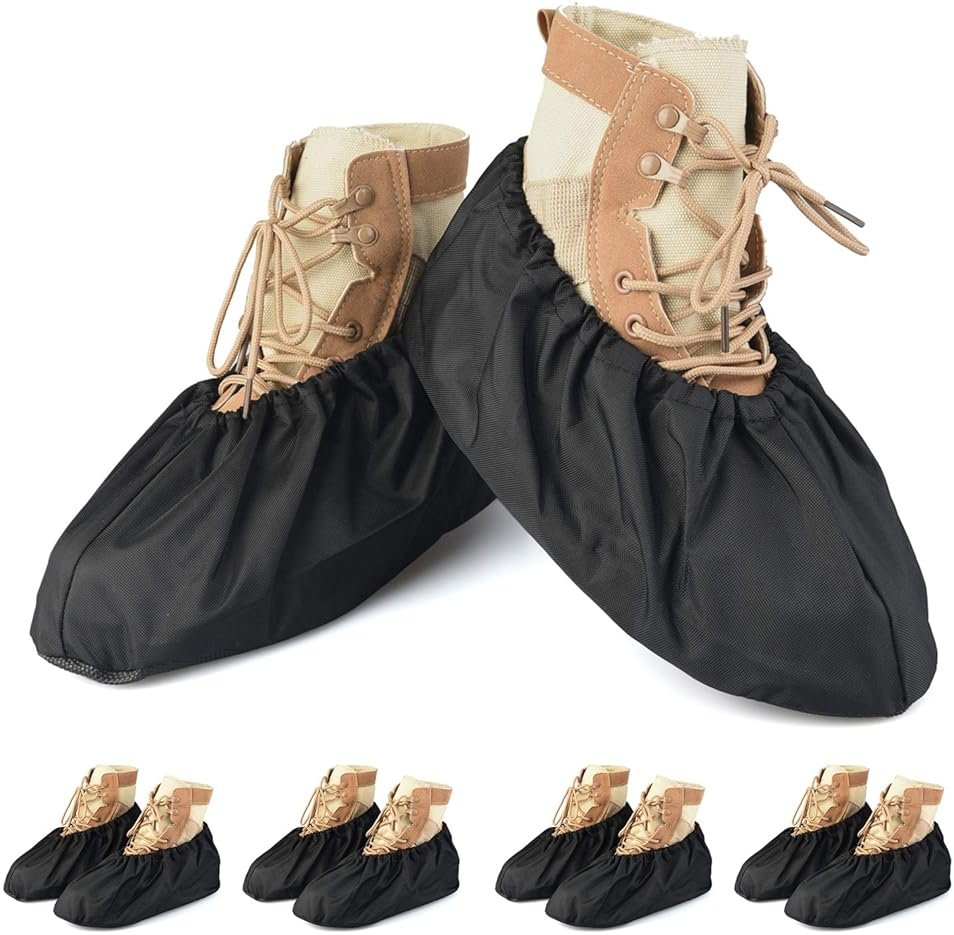 PlasMaller 5 Pairs Black Non Slip Washable Reusable Shoe Covers For Household Thickened Boot Covers, XL - Product Image