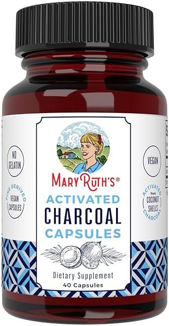 MARYRUTH'S Activated Charcoal Capsules 950 mg Activated Charcoal | Substance Adsorption | Derived from Coconut Shells | Vegan Capsules from Pine Trees | Non-GMO | Gluten Free | 40 Count - Product Image
