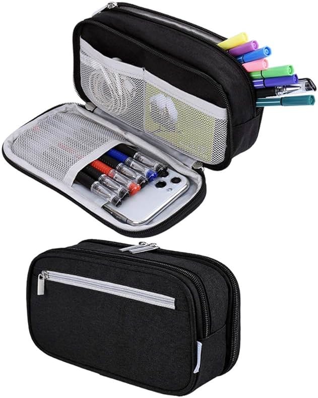 Chelory Big Pencil Case Large Capacity Pencil Bag Pouch 3 Multi Comparments High Storage Pen Holder Marker Holder Portable Office Stationery Organizer Supplies Makeup Cosmetic Bag Men Women (Black) - Product Image
