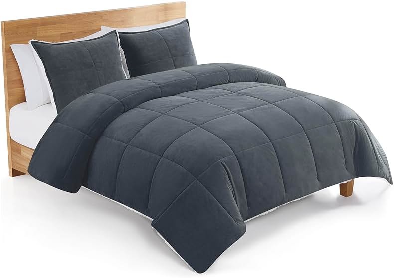 UGG Blissful Queen Comforter Set with 2 Pillow Shams, Reversible Fleece Bed Comforter, Ultra Warm Winter Bed Set, Down Alternative Bedding, Full/Queen Size, Imperial Blue - Product Image