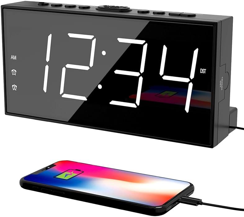 PPLEE Alarm Clock for Bedroom, 2 Alarms Loud LED Big Display Plug in Simple Basic Digital Clock with USB Charging Port, Adjustable Volume, Dimmable, Snooze for Deep Sleepers Kids Elderly Home Office - Product Image