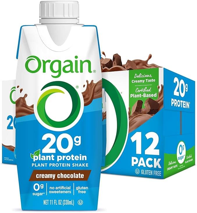 Orgain Organic Vegan Protein Shake, Creamy Chocolate - 20g Plant Based Protein, Ready to Drink, Fruits & Vegetables, Gluten Free, Kosher, No Soy or Dairy Ingredients, 11 Fl Oz (Pack of 12) - Product Image