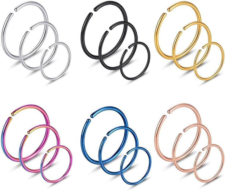 Xanowan Stainless Steel Hoop Nose Ring Cartilage Ring Set 6 Color Set for Men and Women - Product Image