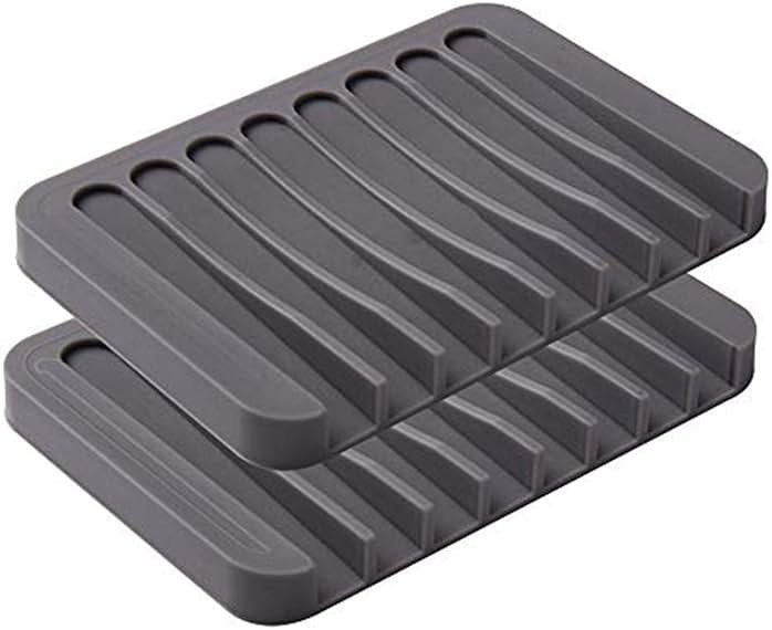 2PCS Soap Dish Holder, Premium Silicone Soap Dishes for Shower Bathroom Kitchen Sinks， Soap Tray Saver Drainer, Self-draining Waterfall, Non-Slip Design, Easy Cleaning (Gray) - Product Image