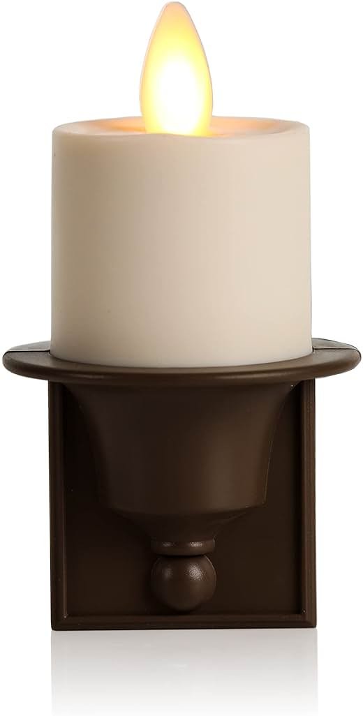Luminara Flameless Candle Nightlight w/Dusk to Dawn Light Dark Auto Sensor, Bronze Wall Plug Indoor Night LED Light w/Real-Flame Effect Technology, Bathroom Bedroom Hallway, No Remote Needed - Product Image