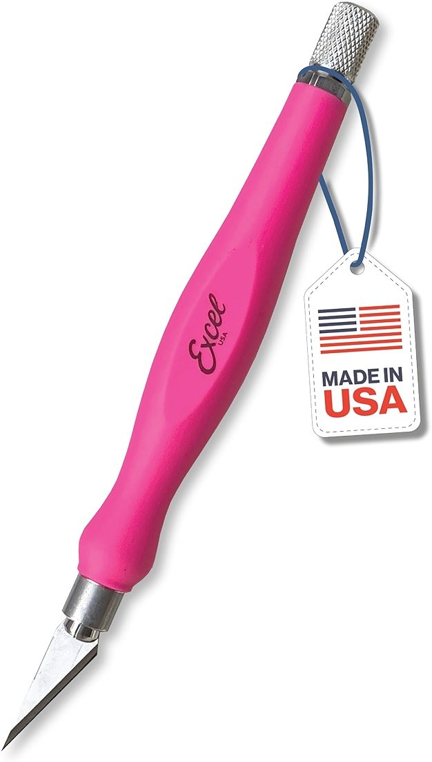 Excel Blades Fit Grip Craft Knife With #11 Ultra-Sharp Carbon Steel Angled Blade – Precision Hobby Knife with Contoured Rubberized Grip for DIY, Art Crafts, and Model Projects – Pink, Made in the USA - Product Image