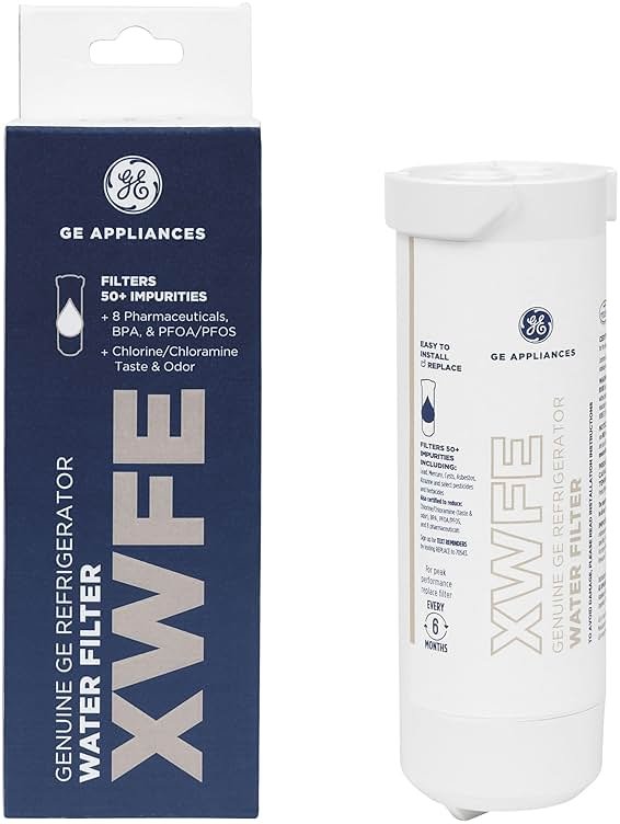 GE XWFE Refrigerator Water Filter, Genuine Replacement Filter, Certified to Reduce Lead, Sulfur, and 50+ Other Impurities, Replace Every 6 Months for Best Results, Pack of 1 - Product Image