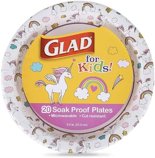 Glad for Kids Unicorn Theme Disposable Paper Plates, Heavy-Duty Soak-Proof Round Plates for Kids Birthdays, Parties, and Everyday Meals, Microwave Safe, 8.5 Inch, 20 Count - Product Image