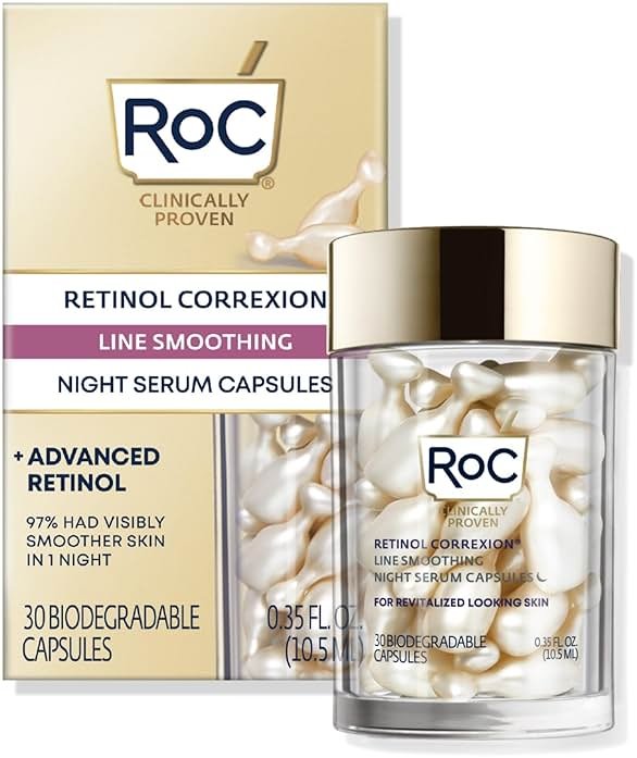 RoC Retinol Correxion Anti-Aging Wrinkle Night Serum, Retinol Serum for Face, Daily Treatment for Fine Lines, Post Acne Scars, 30 Capsules, Unscented, 0.35 Fl Oz - Product Image