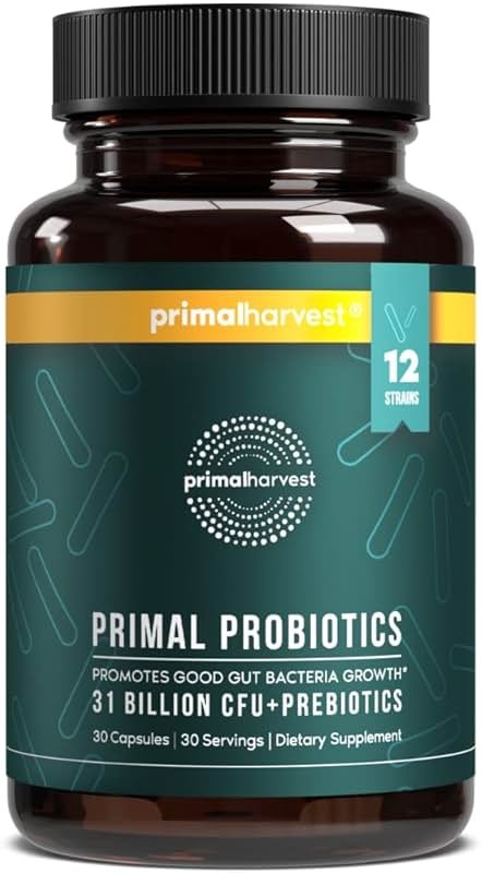 Primal Harvest Probiotics for Women & Men Daily Probiotic Supplement with 12 Strains for Gut & Digestive Health 30 Capsules - Product Image