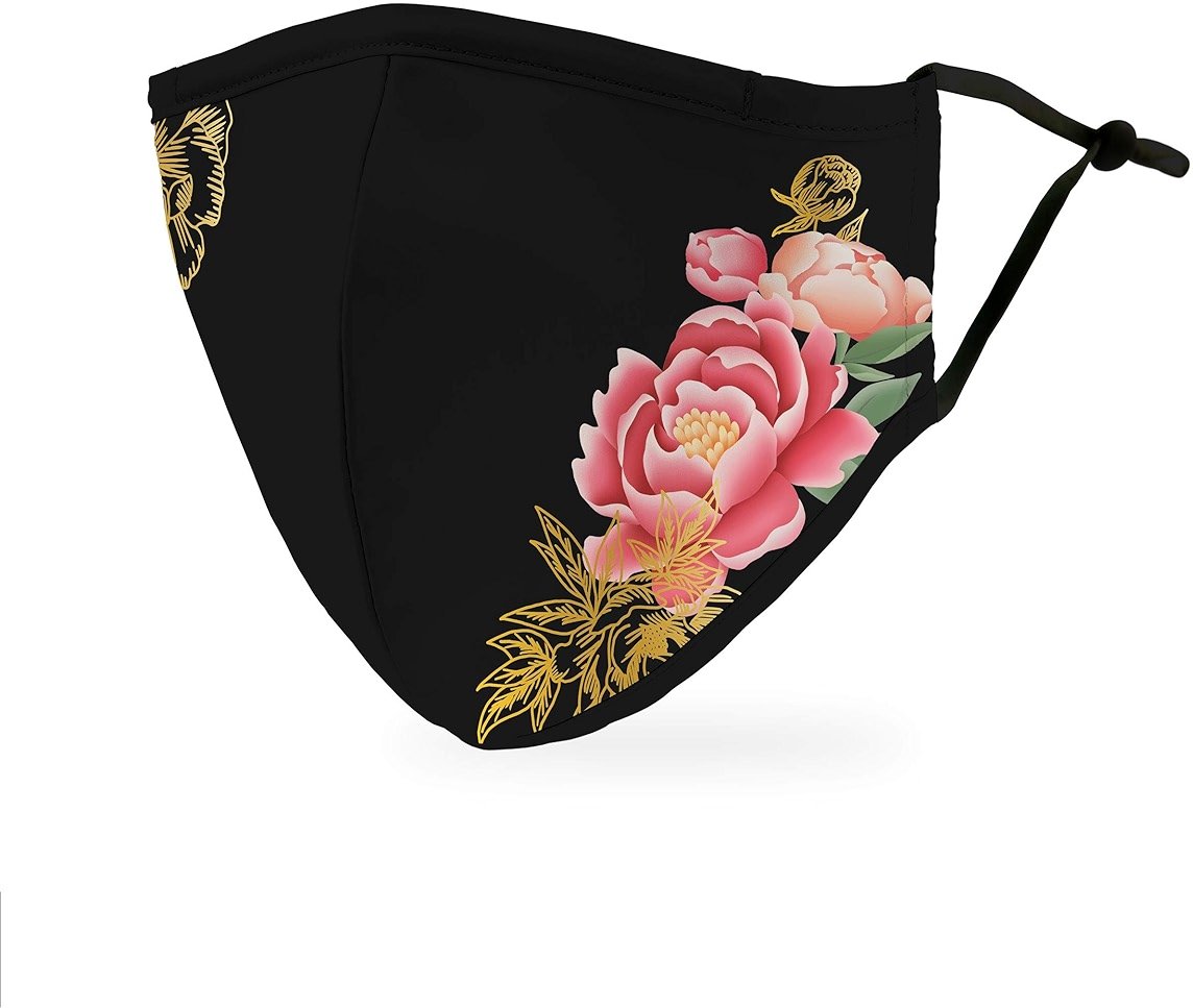 WEDDINGSTAR 3-Ply Adult Washable Cloth Face Mask Reusable and Adjustable with Filter Pocket - Black Modern Floral - Product Image