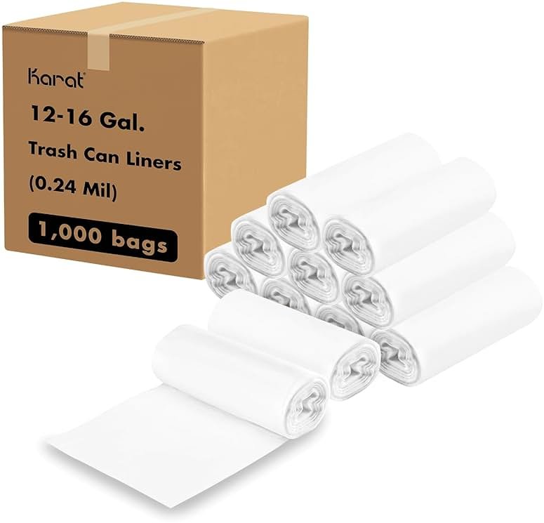 Karat Trash Bags [12-16 Gal - 1000 pc] | 6 Microns | Clear High Density Garbage Can Liners | 24" x 33" - Product Image