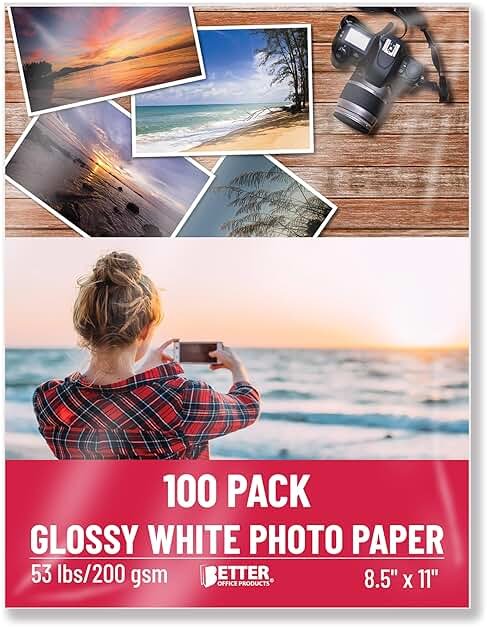 Better Office Products Glossy Photo Paper, 8.5 x 11 Inch, 100 Sheets, 200 gsm/53LBS, Letter Size, 100-Count Pack - Product Image