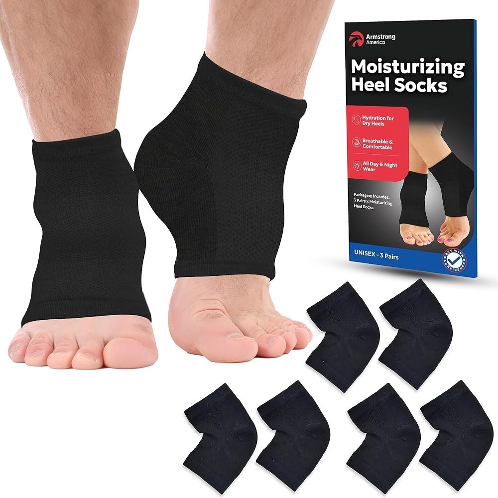 Moisturizing Socks for Men | Cracked Heel Treatment with Aloe Vera | Moisturizer Foot Callus Remover | Aloe Socks for Cracked Heels & Dry Cracked Feet | Lotion Infused Gel Heel Socks (XL - 3 Pairs) - Product Image