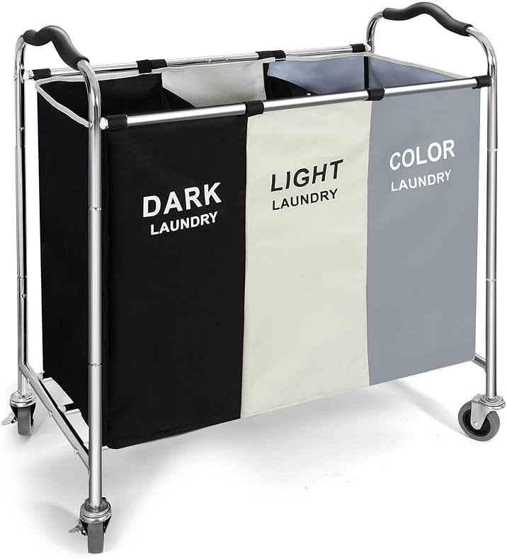 Laundry Basket with Wheels, 240l Laundry Hamper with 3 Section Laundry Bag for Dirty Clothes, Dorm Room Essentials, Towel Organization & Toys Storage Laundry Cart in Laundry Room Organization - Product Image