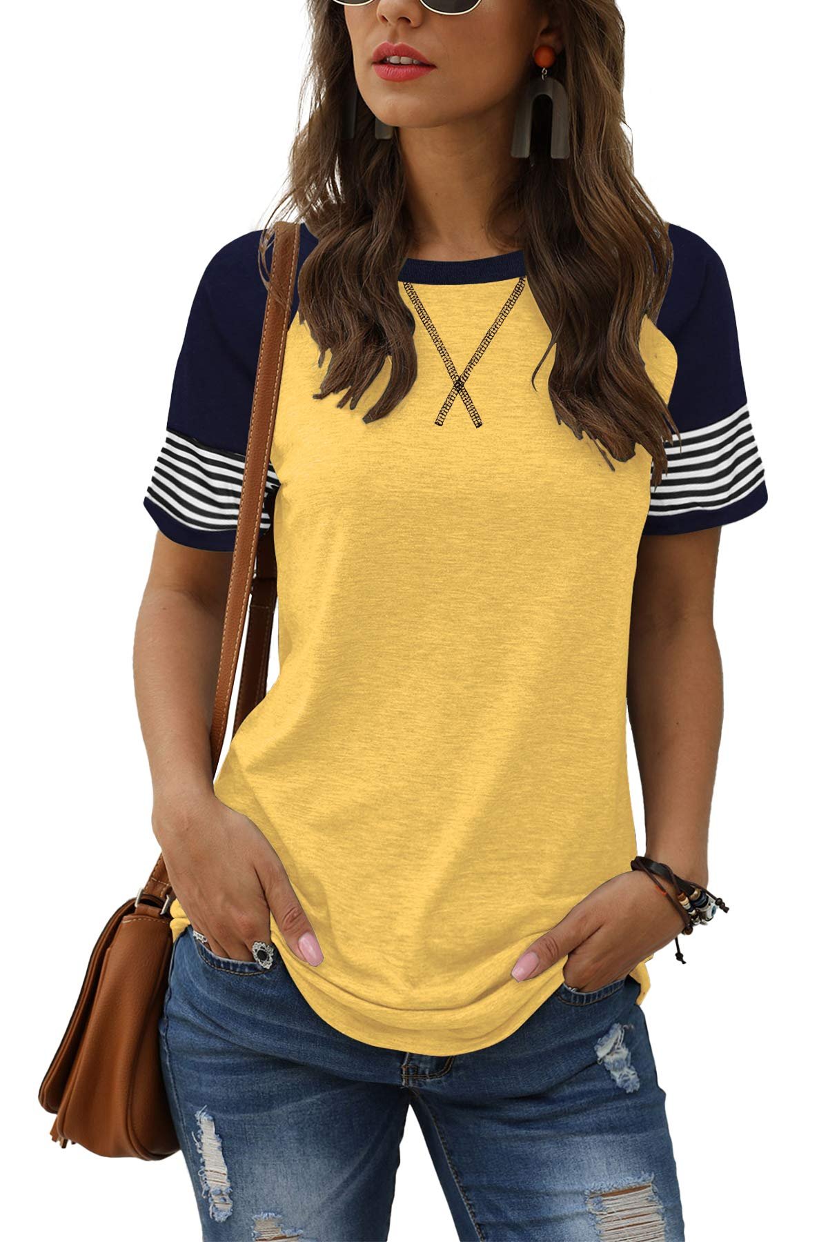 Adibosy Women Summer Casual Shirts: Short Sleeve Striped Tunic Tops - Womens Crew Neck Tee Tshirt Blouses - Product Image