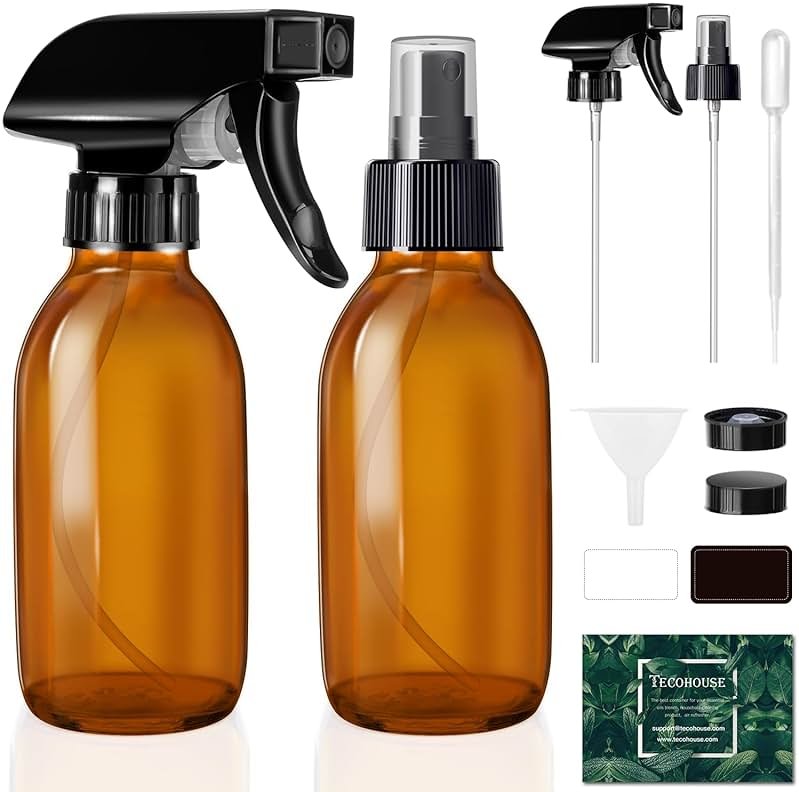 Tecohouse Glass Spray Bottles 4 OZ, Amber Empty Spray Bottle for Essential Oils, Small Glass Bottles for Cleaning Solutions, Plants, with Durable Nozzle, Labels, Funnel, Pipettes - Product Image