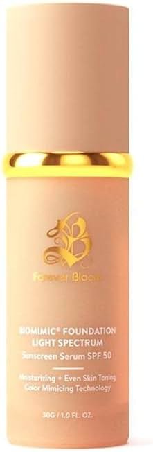 Forever Bloom Bio Mimic Foundation Light Spectrum SPF50 hydrates, conceals and evens tone with a lightweight, anti-aging finish for mature, sensitive skin—perfect for gym, sports or dance - Product Image