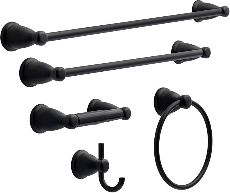 Franklin Brass 5-Piece Matte Black Bathroom Set (2) Towel Racks, Ring, Toilet Paper Holder, Hook | Kinla Bath Accessories - Product Image