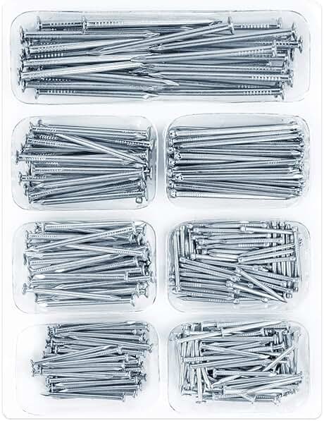 STUHAD STUHAD 400pcs Hardware Nails Assortment Kit, Picture Hanging Nails, Galvanized Nails, Small Nails for Hanging Pictures, 7 Size Assortment for Finish Nails, Wood Nails, Wall Nails - Product Image