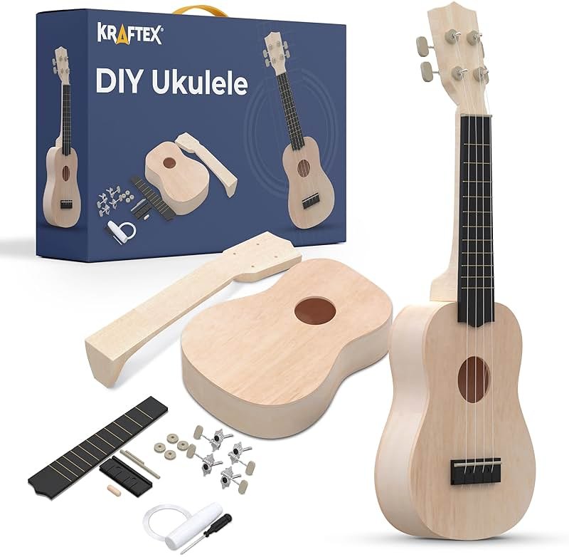 DIY Ukulele Kit - Build Your Own Guitar with 21-Inch Soprano Ukelele Kit, Includes 33 Pieces Make Your Own Ukulele Acoustic Guitar DIY Projects - Product Image