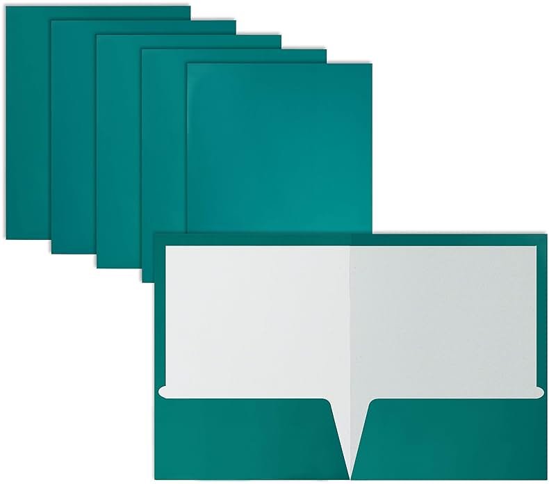 2 Pocket Glossy Laminated Paper FOLDERS Portfolio Letter Size, Teal, 25PK - Product Image