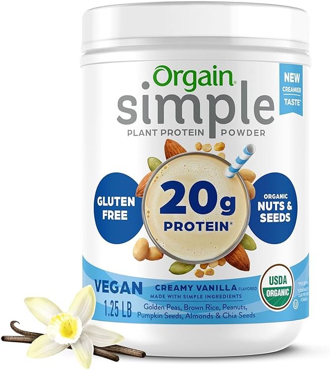 Orgain Organic Simple Vegan Protein Powder, Vanilla - 20g Plant Based Protein, Made with less Ingredients, No Artificial Sweeteners, Gluten Free, No Dairy or Lactose, 1.25 lb (Packaging May Vary) - Product Image
