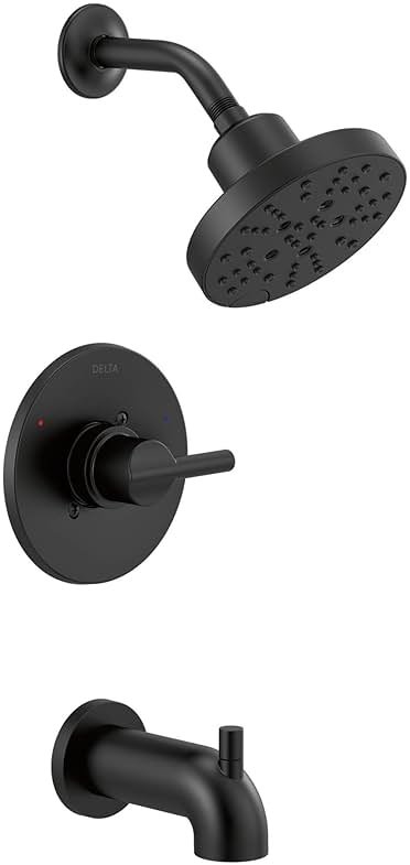 Delta Nicoli 14 Series H2Okinetic Bathtub and Shower Faucet Set, Matte Black Shower Head and Handle Set, Valve Trim Kit, Matte Black 144749-BL (Valve Included) - Product Image