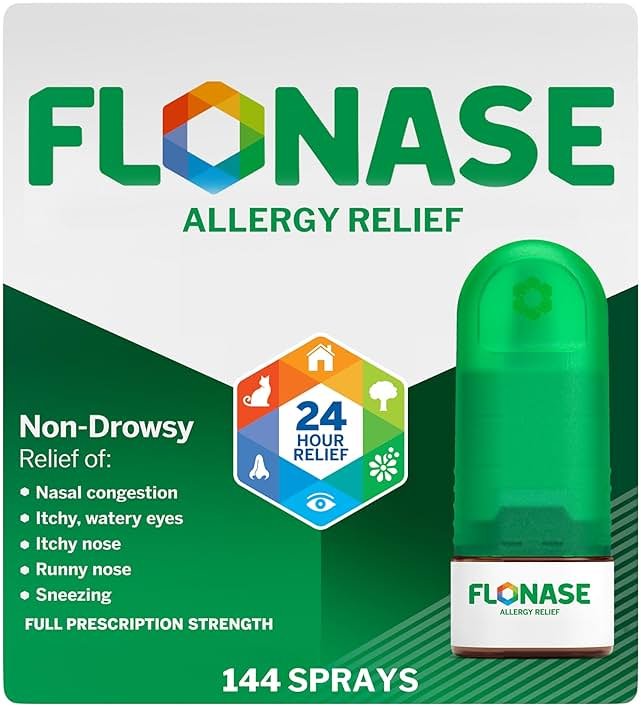 Flonase Allergy Relief Nasal Spray, 24 Hour Non Drowsy Allergy Medicine, Metered Nasal Spray - 144 Sprays- Fall and Seasonal Allergy Relief - Product Image