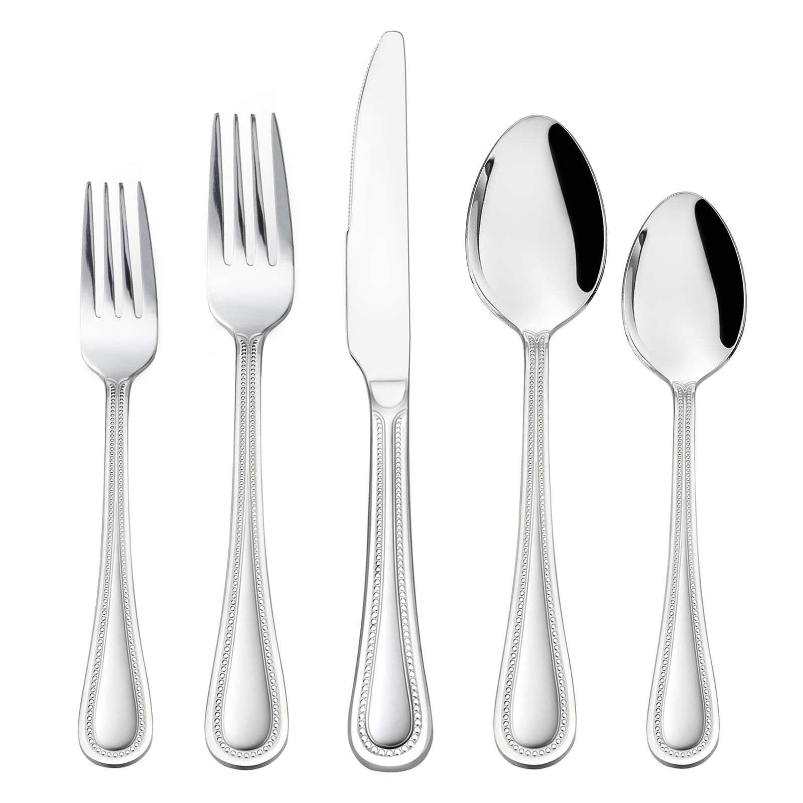 HaWare Silverware Set, 60-Piece Pearled Edge Stainless Steel Flatware for 12, Beading Tableware Cutlery Utensil for Home, Mirror Polished, Dishwasher Safe - Product Image