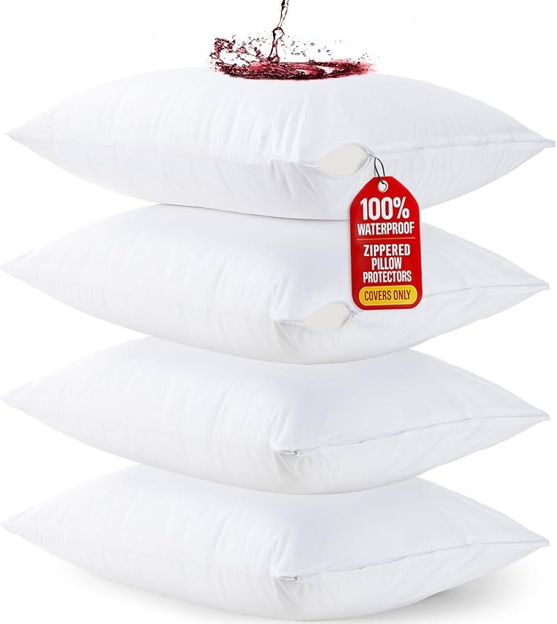 Set of 4 Pillow Protectors with Zipper Queen Size, Bed Bug and Dust Mite Proof Pillow Covers, Ultra Soft Pillow Encasements, Moisture Wicking and Waterproof Pillow Cases by Utopia Bedding (White) - Product Image