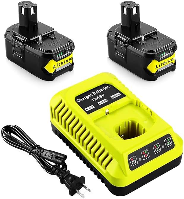 2Pack Replacement for Ryobi 18V Battery P108 P104 P105 P102 P103 P122 P109 Li-ION Compatible with Ryobi 18V ONE+ System Cordless Power Tools with P117 Charger for Ryobi 18V Batteries - Product Image