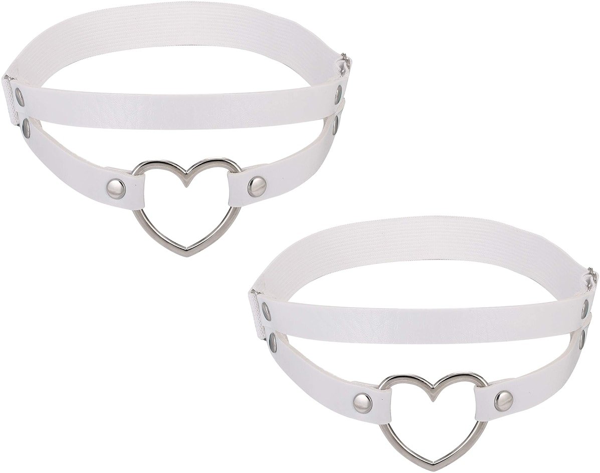 FM FM42 Multicolor PU Simulated Leather Women's Gothic Double Straps Heart O Ring Leg Thigh Elastic Garter Belt, One Pair - Product Image